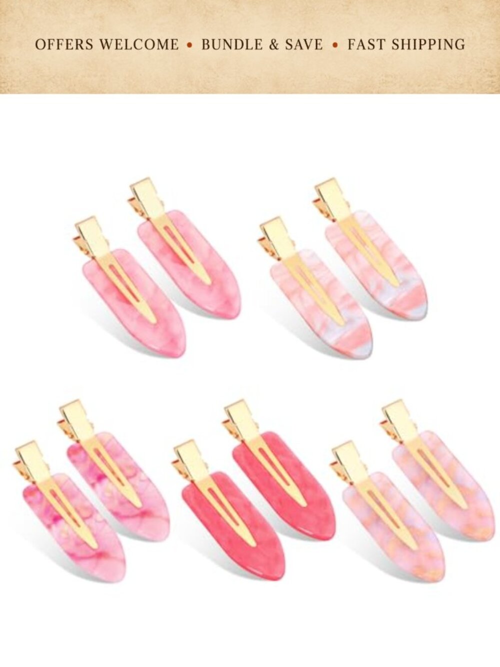 No Bend Creaseless Hair Clips Acrylic Resin Barrettes for Makeup